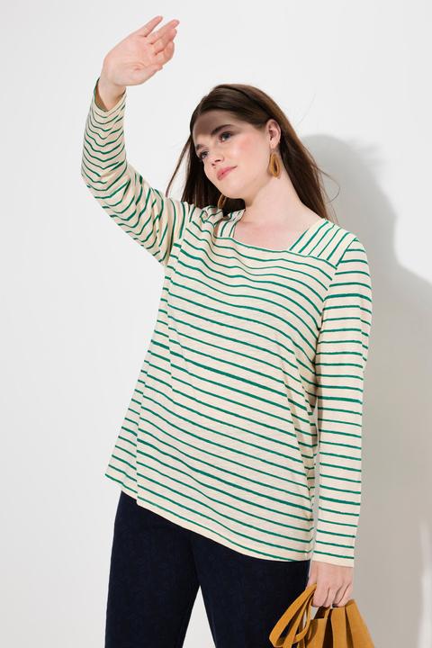 Immagine prodotto Ulla Popken Maglia con righe, scollo rettangolare, maniche lunghe e cotone biologico (50, 52)
