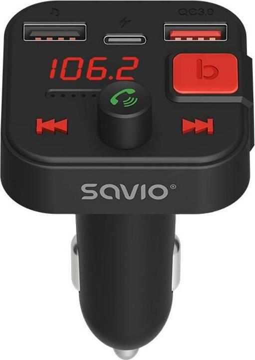 Savio FM Sender Bluetooth 5.3 QC 3.0 Ladegerät LED Display Bass Boost TR-15 schw