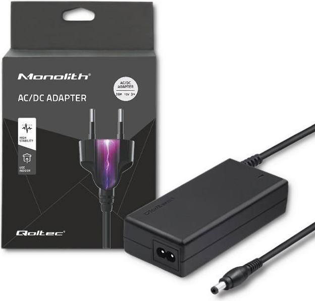 Actual product image Qoltec 50769 Desktop power supply 36W 12V 3A 5.5 x 2.1 + power cable (36 W)
