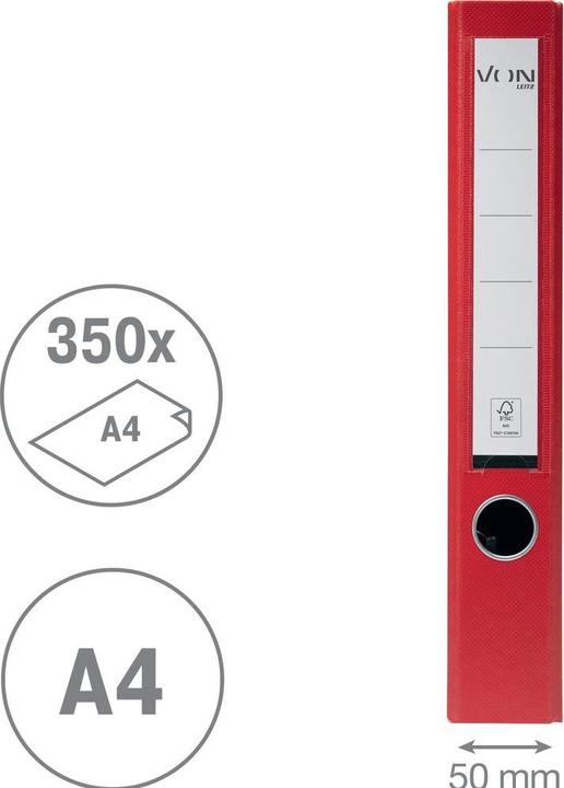 Produktbild von Ordner mit PP/Papier, 5 cm, Rot (A4, 50 mm, 1 Stk.)