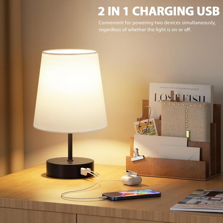Actual product image Alopini Bedside Lamp Touch Dimmable, USB A+C Charging Function, Table Lamp with Lampshade (E27)