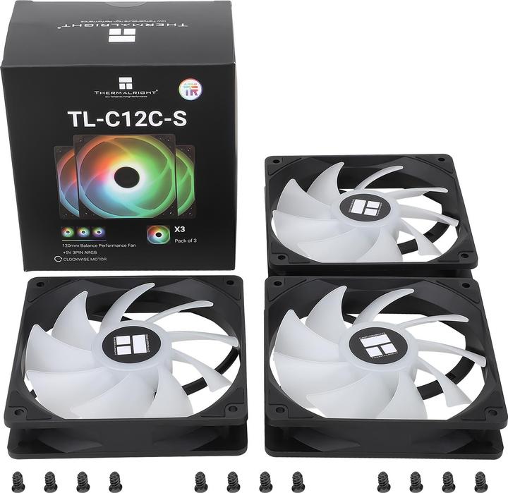 Produktbild Thermalright TL-C12C-S ARGB - Black (3-pack) - Kabinet køler - 120 mm - Sort med RGB LED lys - 26 dBA (120 mm, 1 x)