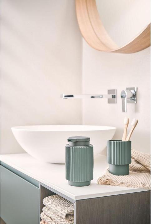 Actual product image Zeller Present Toothbrush tumbler "Stripes", polyresin, sage