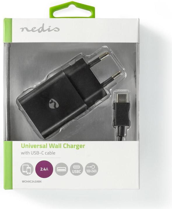 Produktbild Nedis Netzladegerät 12 W 1x 2.4 A A - Anzahl der Ausgänge: 1, USB-A, USB Type-C™ (Lose) Kabel, Singl (12 W, 1 Port)