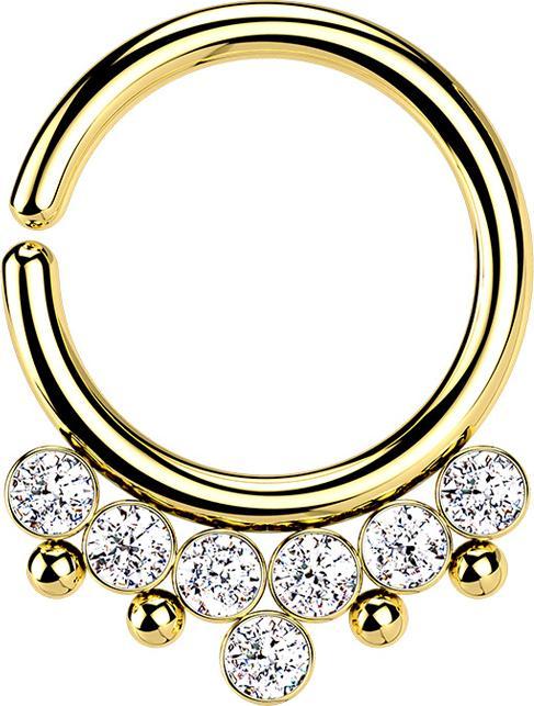 Immagine prodotto Star Piercing Anello Micro Piercing placcato oro con quattro sfere e sette cristalli argento (senza ottone, Acciaio chirurgico 316L)