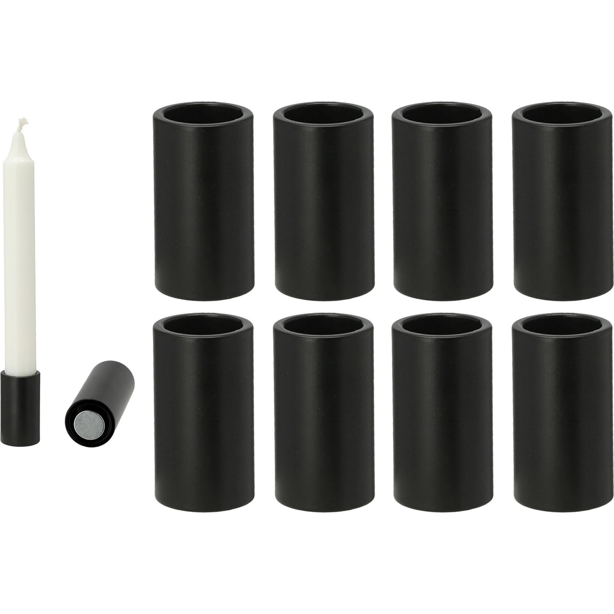 Novaliv, Kerzenständer, 8x Kerzenhalter für Stabkerzen candle holder magentisch SCHWARZ 2,8x7,5cm Tischdekoration