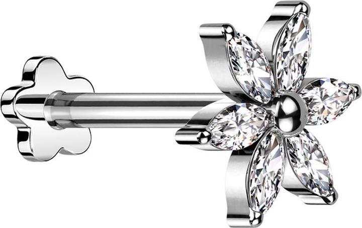 Actual product image Star Piercing Micro Threadless Labret Blume silber Blume silber Kristalle silber (without brass, Titanium)