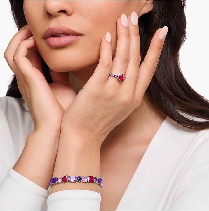 Immagine prodotto Thomas Sabo Anello solitario con pietra rossa a forma di goccia, argento (54, 925 Argento)