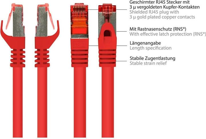 Produktbild Kabelmeister RNS® Patchkabel mit Rastnasenschutz, Cat. 6, S/FTP, PiMF, PVC, 250MHz, rot, 40m (S/FTP, CAT6, 40 m)