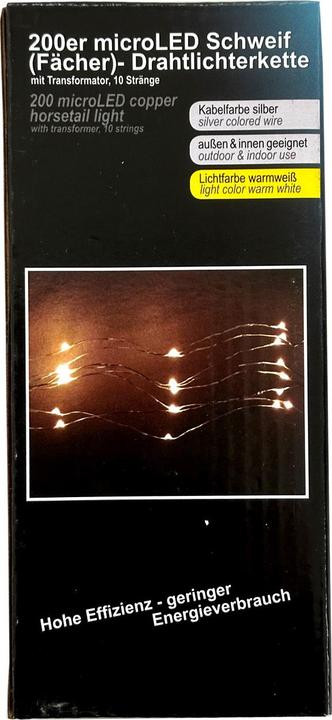 Produktbild Mojawo 200er Micro LED Schweif-Kette Lichterkette Innen und Aussen (2 m)