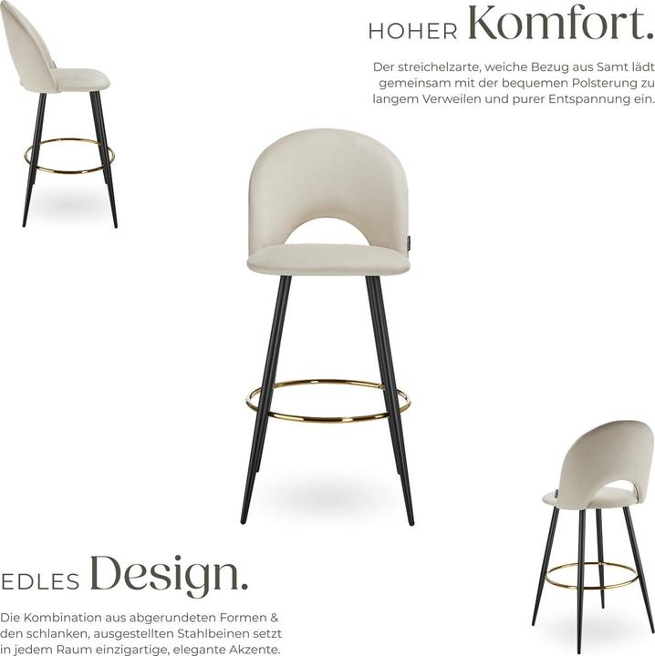 Actual product image tectake Bar stool Sachel with backrest, velvet look