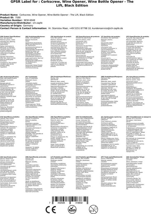 Image du produit Ich-zapfe The Lift - Tire-bouchon black edition (Tire-bouchon)