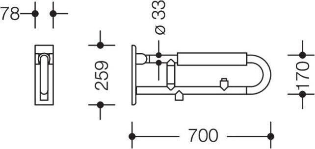 Productafbeelding Hewi Opklapbare steun gr. E-exec. SERIES 801 inbouwknop, met armkussen 700mm steengrijs (78 x 25.90 cm)
