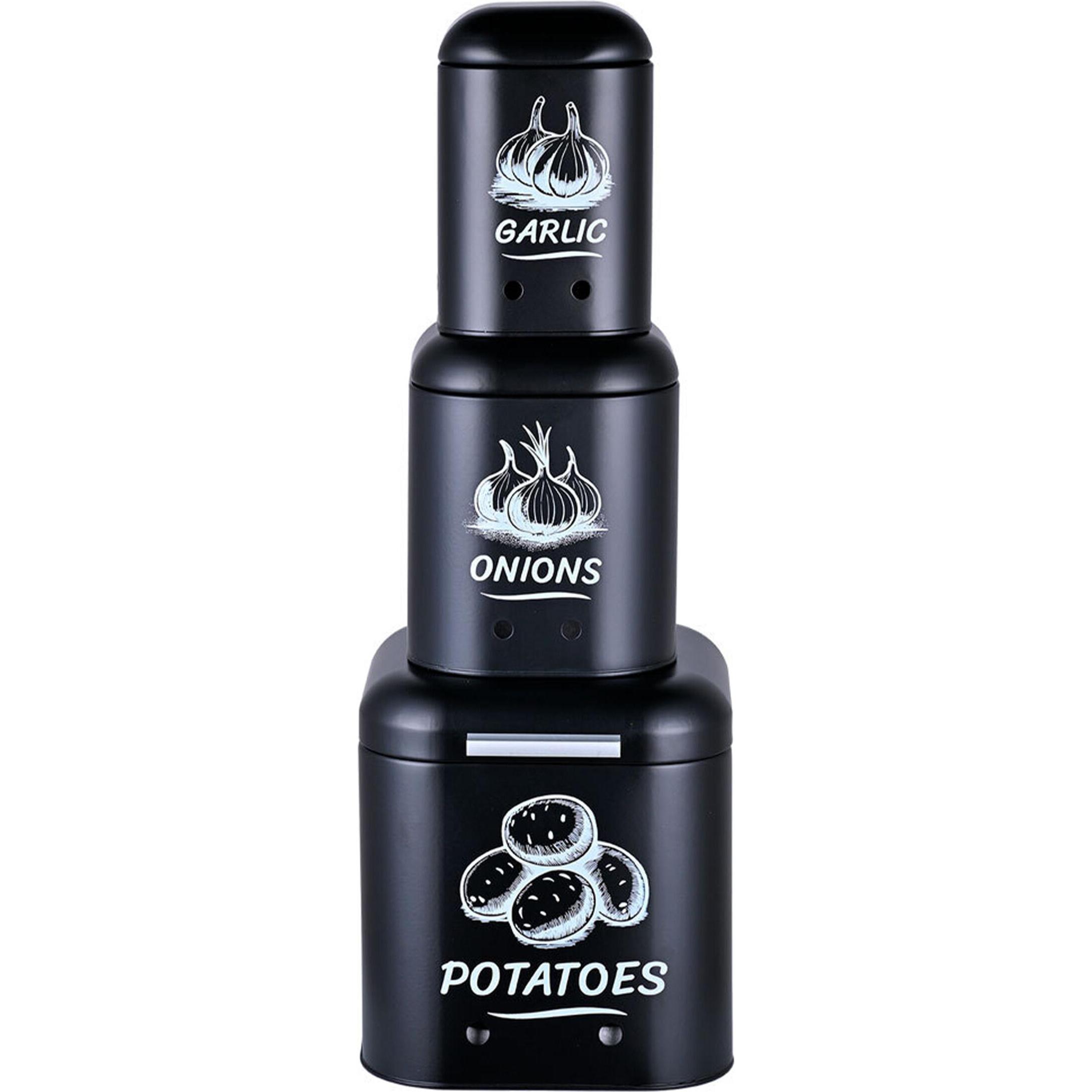 Relaxdays 3X Contenitori Per Patate, Contenitore Per Alimenti, Nero, Bianco