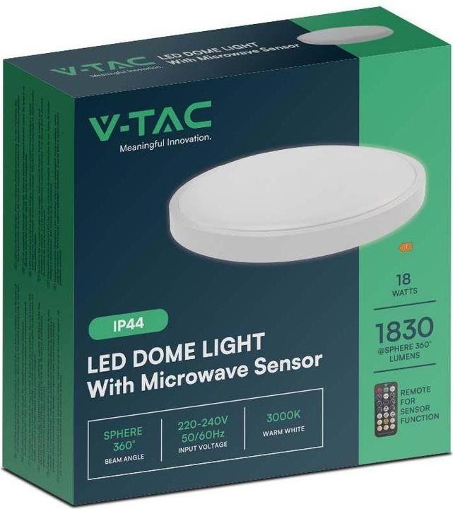 Actual product image V-TAC Plafon 18W LED Okrągły 29cm Natynkowy Pilot Czujnik Ruchu IP44 Biały VT-8618S 4000K 1830lm (5 m)