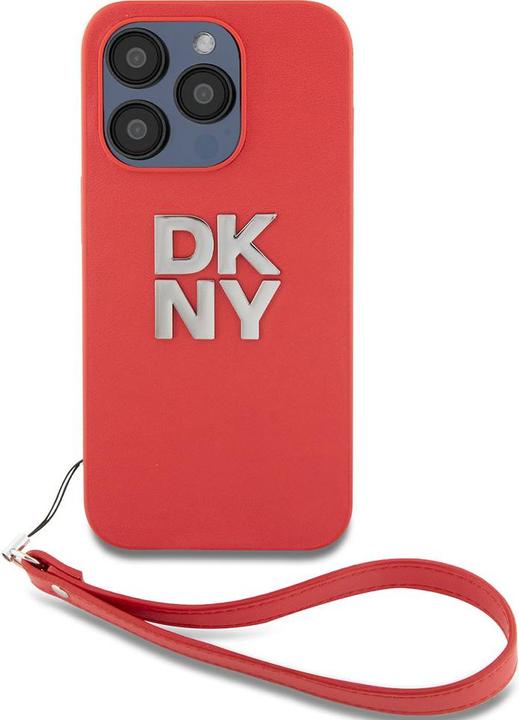 Actual product image DKNY PU Leather Stack Logo Wrist Strap Case for iPhone 15 Pro Red (Apple iPhone 15 Pro)