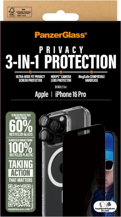 Produktbild PanzerGlass Privacy (1 Stück, Apple iPhone 16 Pro)