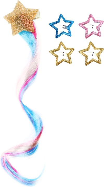 Produktbild Unicorn Academy Sterne Set: Haarspange mit bunten Haaren und 4 Glitzer Haarclips auf backercard 17x3x20 cm