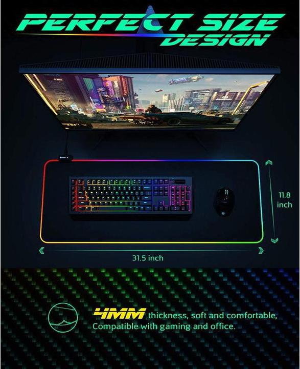 Actual product image Riff RGB-01 Rubber Cloth Gaming Mouse Pad with USB RGB Colored LED Frame (80x30cm) black