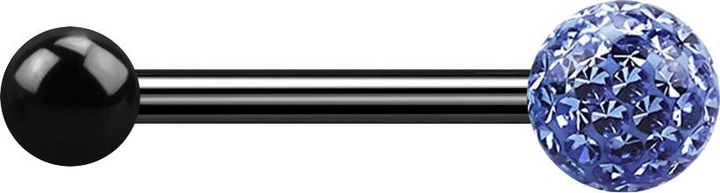 Produktbild Star Piercing Barbell schwarz mit Kugel und Kristallkugel hellblau Epoxy Schutzschicht (Titan G23, ohne Messing)