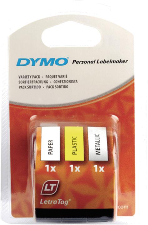 Dymo S0721800 LetraTag Ensemble de 3 (1.20 cm, Jaune, Argent, Blanc)