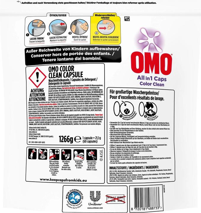 Produktbild OMO Waschmittel Kapseln Color Clean 60 Stück (60 Waschgänge, Flüssigwaschmittel)