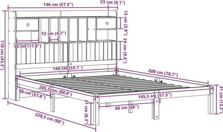 Image du produit vidaXL Bett mit Regal (140 x 200 cm)