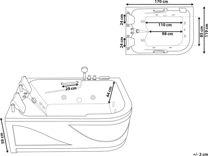 Immagine prodotto Beliani Vasca idromassaggio bianca ad angolo con LED 170 x 119 cm destra BAYAMO (318 l, 119 cm, 170 cm)