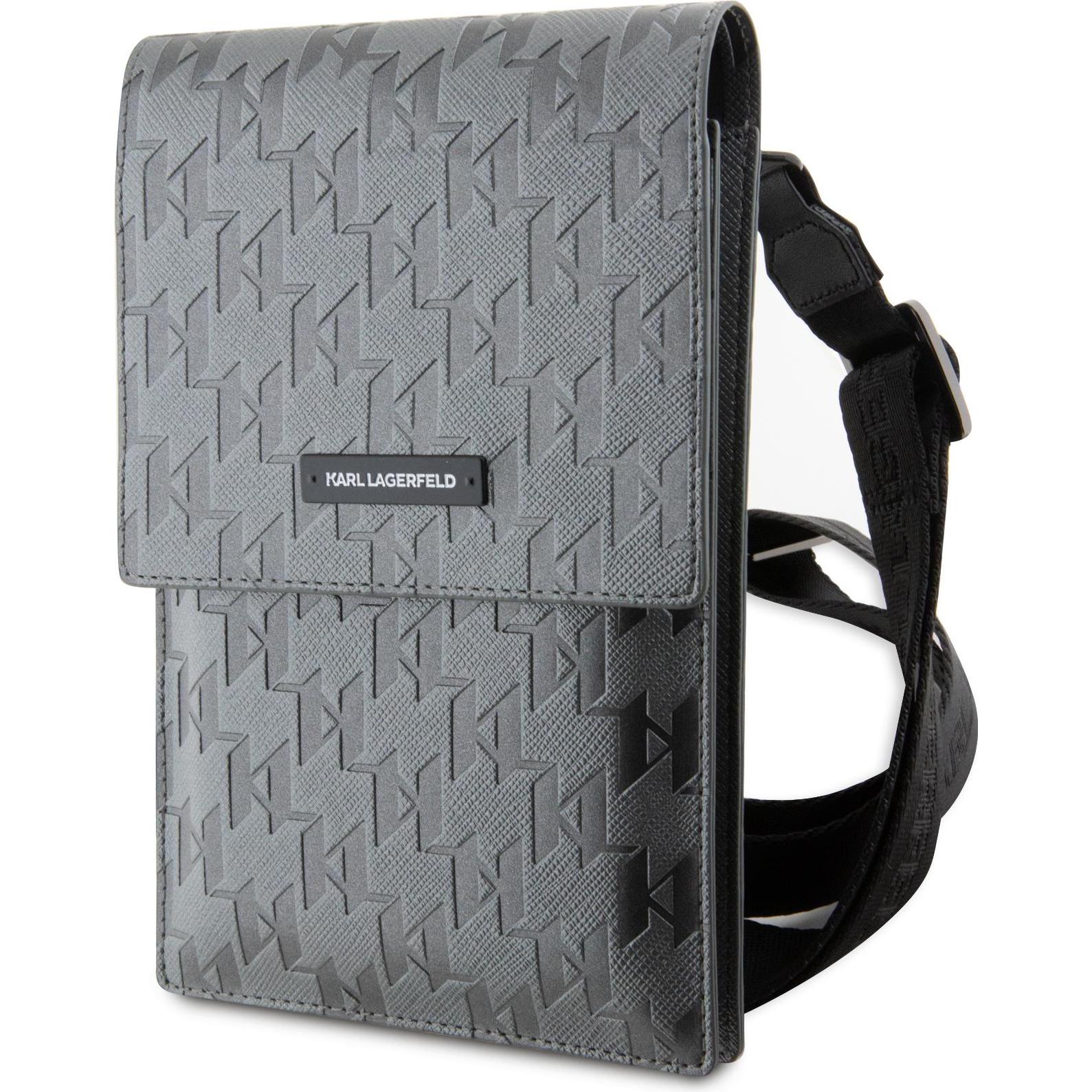 Karl Lagerfeld, Handtasche, Torebka KLWBSAMSMG srebrny/silver Saffiano Mongram Plaque, Grau