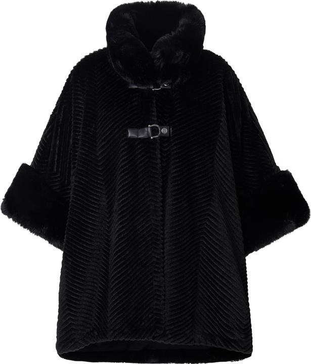 Ulla Popken Webpelz-Poncho, Oversized, Stehkragen, Zierknöpfe (42, 44, 46, 48)