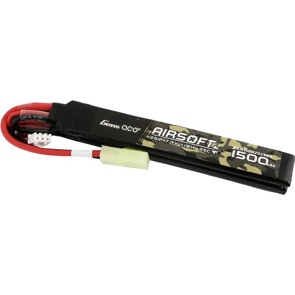 Thumbnail - Gens Ace 25C 1500mAh 2S1P 7.4V Nunchuck 2X Airsoft Gun Lipo Battery with mini Tamiya Plug (7.40 V, 1500 mAh)
