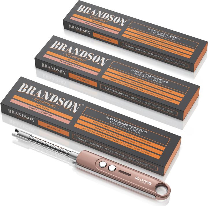 Produktbild Brandson 3x Feuerzeug elektrisch, Lichtbogen Stabfeuerzeug USB aufladbar, Kerzenanzünder, Grillanzünder rosa