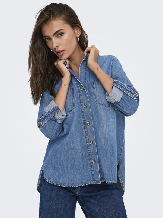 Produktbild Only Normal geschnitten Hemdkragen Umgeschlagene Ärmelbündchen Jeanshemd Jeanshemd (L)