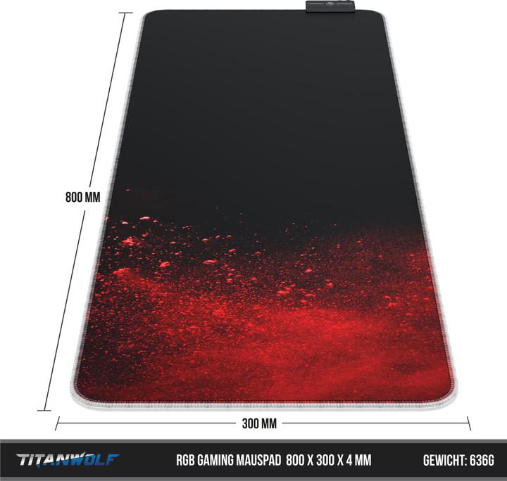 Image du produit Titanwolf Tapis de souris de jeu RGB, tapis de souris XL 800 x 300mm améliore la précision et la vitesse, Sang