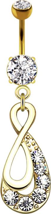 Image du produit Star Piercing Banane 14k plaqué or avec deux boules de cristal argent pendentif infinité goutte (Laiton, Acier chirurgical 316L)