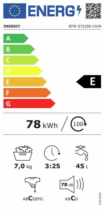 Label énergétique Indesit BTW S72200 CH/N