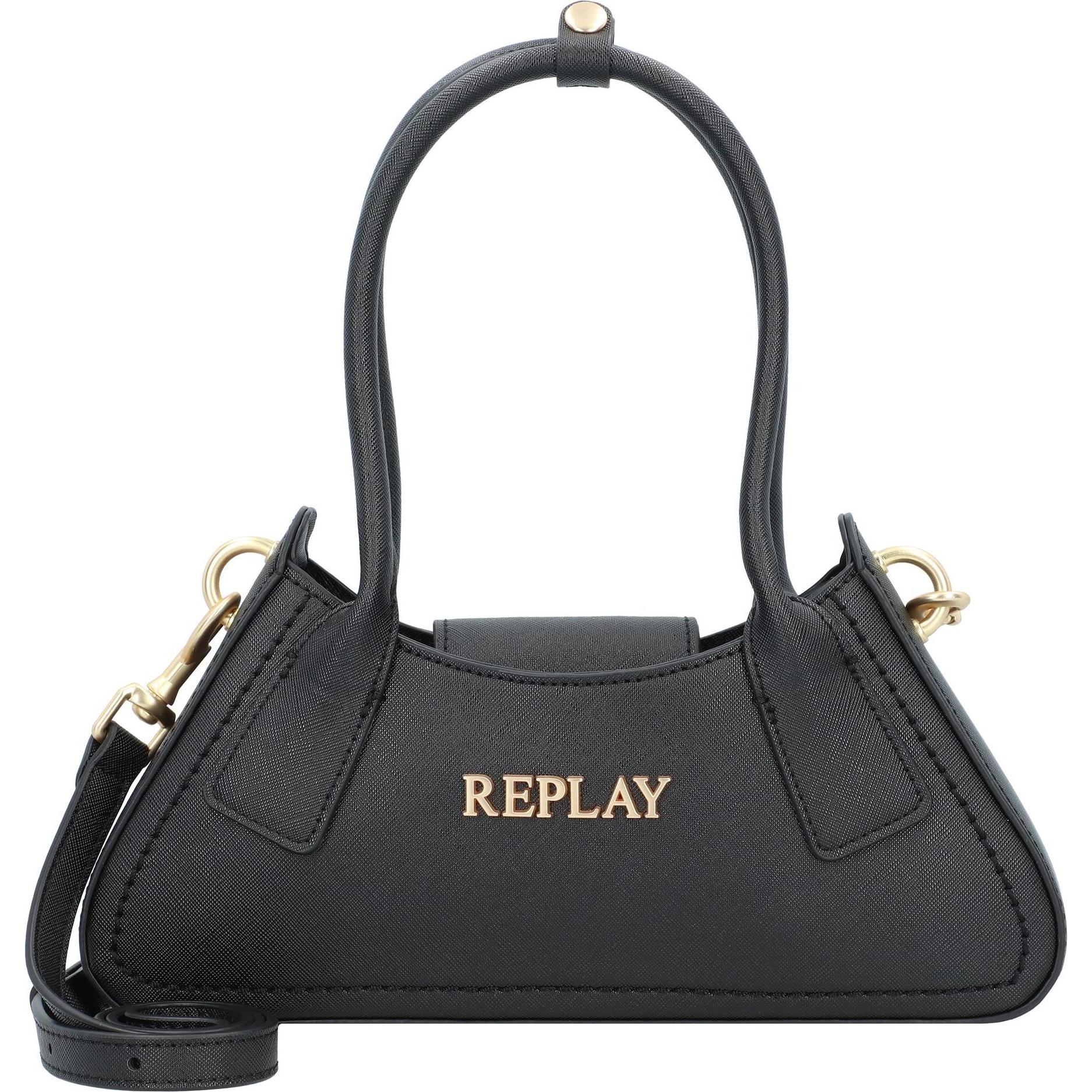 Replay, Handtasche, Schultertasche Leder 28.5 cm, Schwarz
