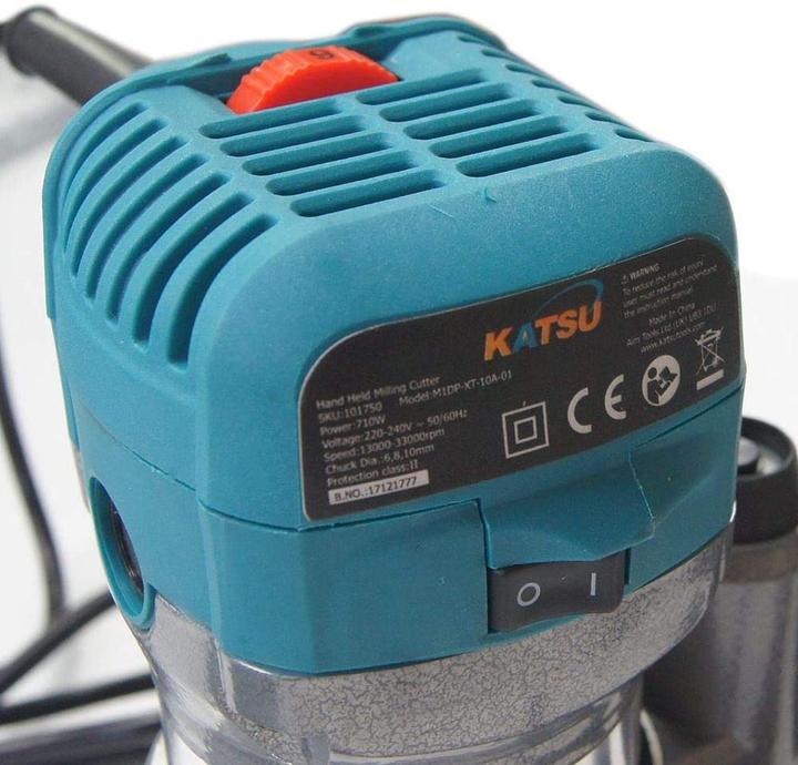 Actual product image Katsu Tools Router 710W, with 3 bases and 3 collets
