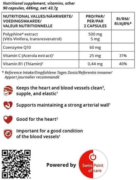Nährwerte und Zutaten Swiss point of care Resveratrol (90 Stk., Kapseln, 74 g)