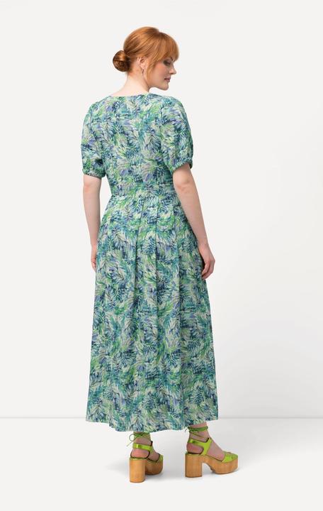 Produktbild Ulla Popken Kleid, Blätter, Leinenmix, Rundhals, Halbarm (60)