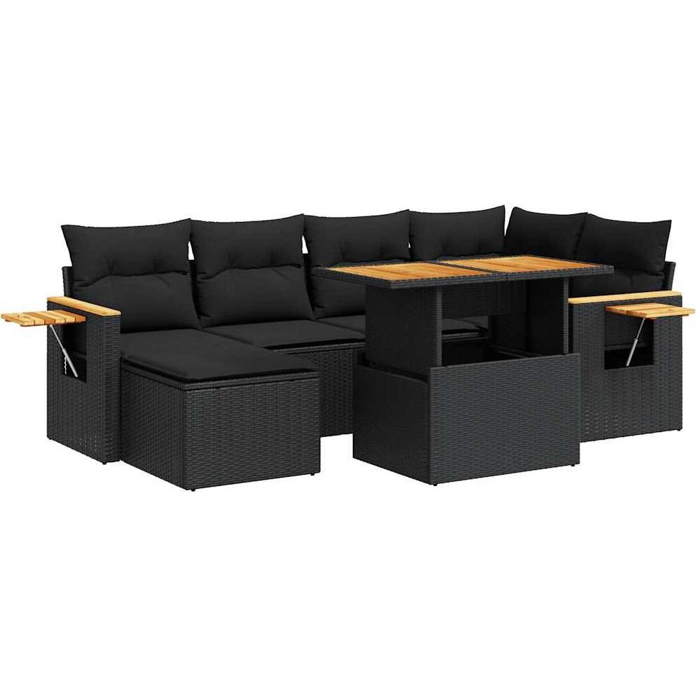 VidaXL, Gartenlounge, 7-tlg. Garten-Sofagarnitur mit Kissen Schwarz Poly Rattan