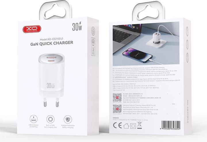 Immagine prodotto xO Caricabatterie da parete CE21 PD 33W 1x USB-C 1x USB bianco (33 W)