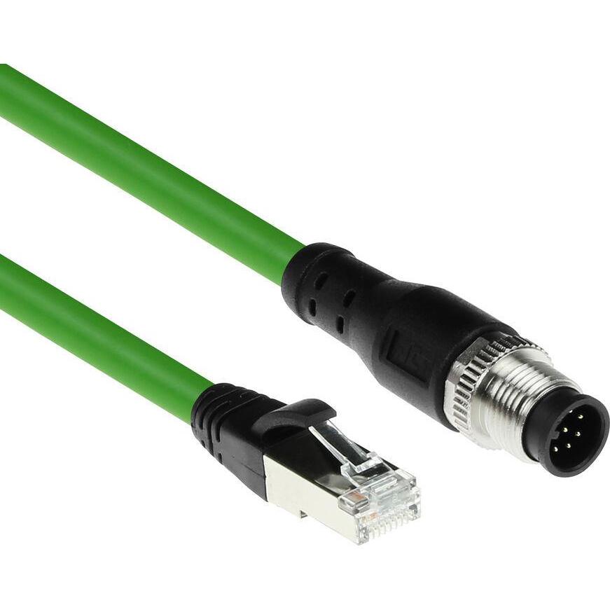 ACT Industrial 10.00 meters Sensor cable M12A 8-pin male to RJ45 male, Ultraflex SF/UTP TPE cable, shiel (S/FTP, CAT5e, ...
