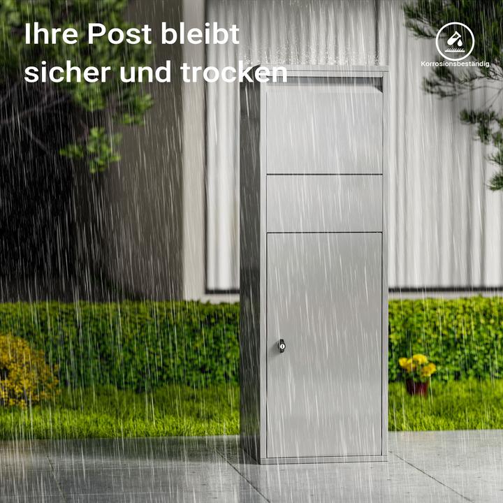 Produktbild Wiltec Paketkasten Briefkasten silberfarben 46x45x140 Paketbox Zuhause Päckchen