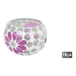 Portacandele, Windlicht Holly S Weiss/Rosa Kugelförmiges Glas 7X8