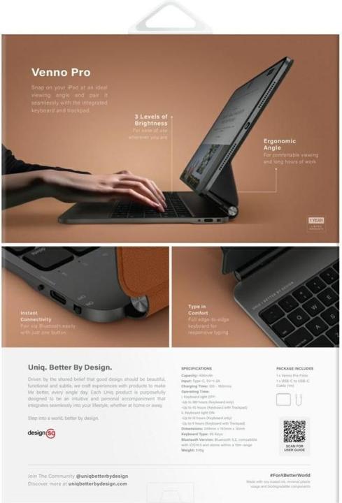 Actual product image Uniq Case Venno Pro Magnetic Smart with keyboard for iPad Pro 11" M4 (2024) caramel (US, Apple iPad Pro 11 2024, Apple iPad Pro 11 2025)