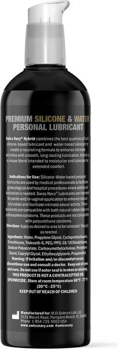 Actual product image Swiss Navy Hybrid - Premium Silicone and Water Hybrid Lubricant - 8 fl oz / 237 ml (237 ml)
