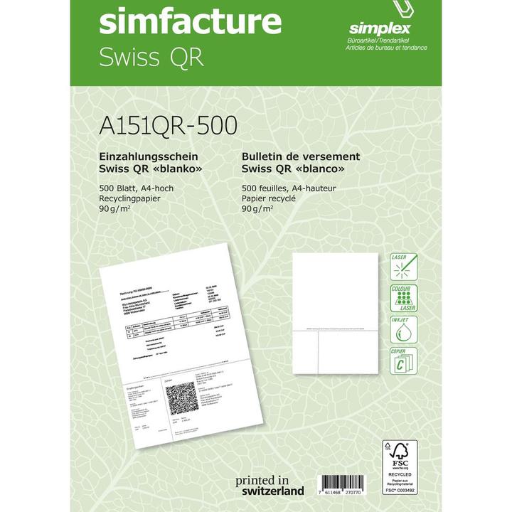Produktbild Simplex Simfacture Swiss QR Recycl. A4 A151QR-50 universal, 90g 500 Blatt (500x)