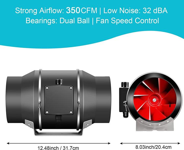 Actual product image Aygrochy 150mm controllable tube fan with speed controller (32 dB)