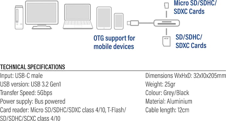 Nährwerte und Zutaten USB-C card reader for SD and micro SD, SD 4.0 UHS-II